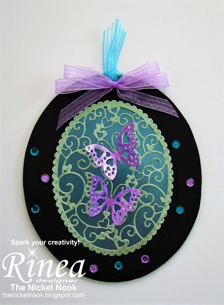 Oval Butterfly Tag using Rinea Foiled Paper