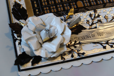 Step 6 - Die cut tags, banner, flowers and foliage using foiled paper from the Elegant Variety Pack.