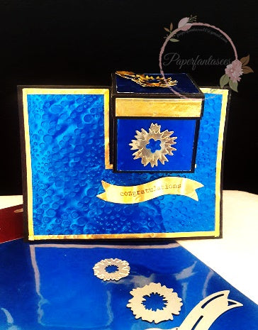 Gift box in a card using Rinea Foiled Paper