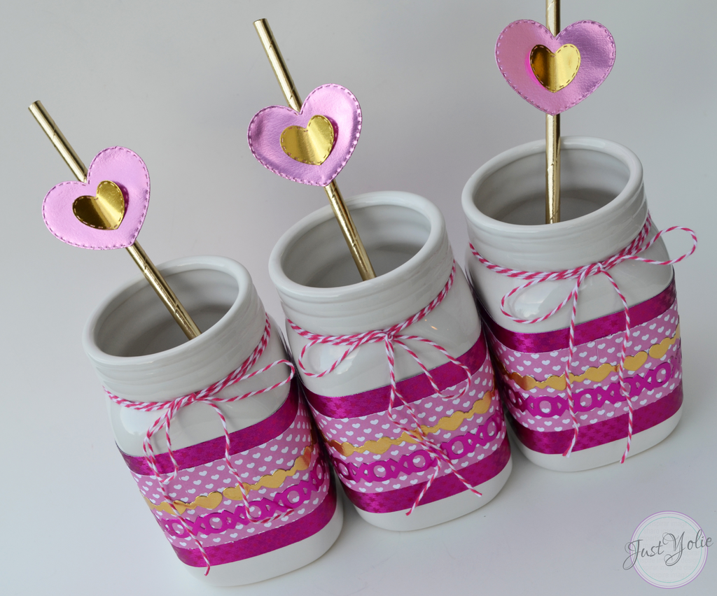 Valentine's Day Mason Jars using Rinea Foiled Paper