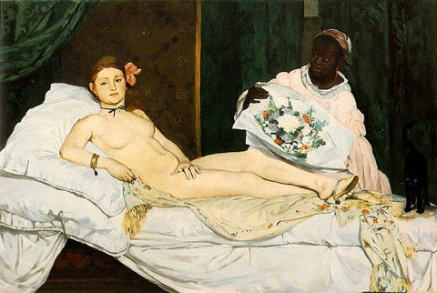 Eduoard-Manet's-portrait-of-Olympia-naked-wearing-a-black-ribbon-choker