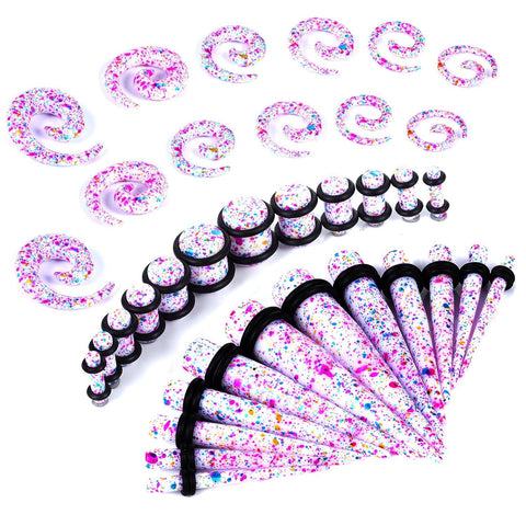 36PC Gauges Kit Ear Stretching 8G-00G Color Splash Acrylic Spiral Tapers Plugs Body Piercing - BodyJ4you