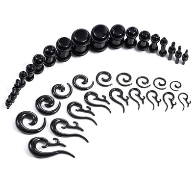 54PC Gauges Kit Ear Stretching 14G-00G Acrylic Spiral Tapers Plugs