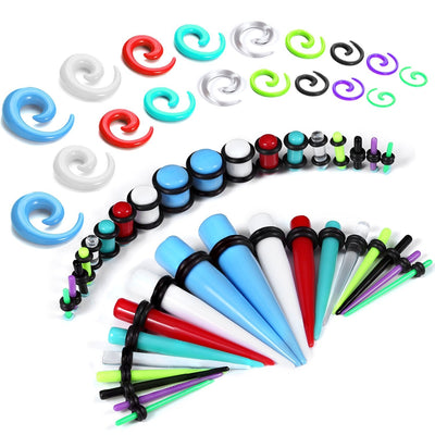 54PC Gauges Kit Ear Stretching 14G-00G Acrylic Spiral Tapers Plugs