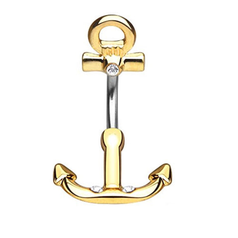 Belly Ring Navel Nautical Anchor Non Dangle 14G - BodyJ4you
