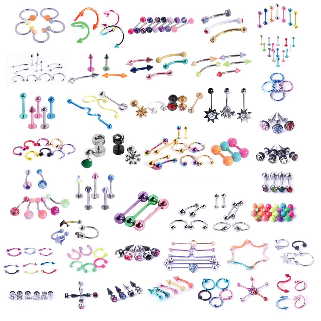 120 PCS Body Piercing Lot Belly Ring Labret Tongue Eyebrow Tragus Barb ...