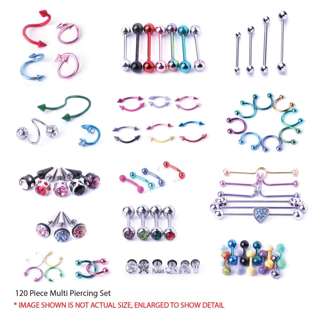 120 PCS Body Piercing Lot Belly Ring Labret Tongue Eyebrow Tragus Barb ...