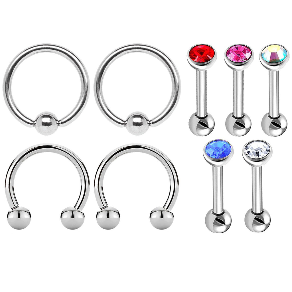 9PC Tragus Earrings Cartilage Studs 16G Rook Daith Nose Septum CZ Stee ...