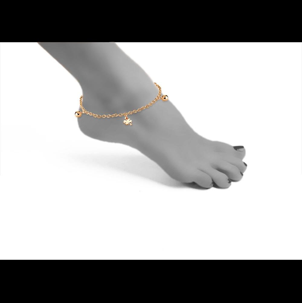 Anklet Bracelet Shamrock Irish Lucky Beads Goldtone Stainless Steel Body Fashion Jewelry