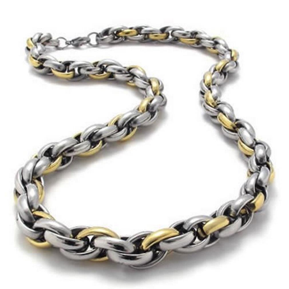 Necklace Heavy Two-Tone Polished Men's Stainless Steel Link Chain Length 22"