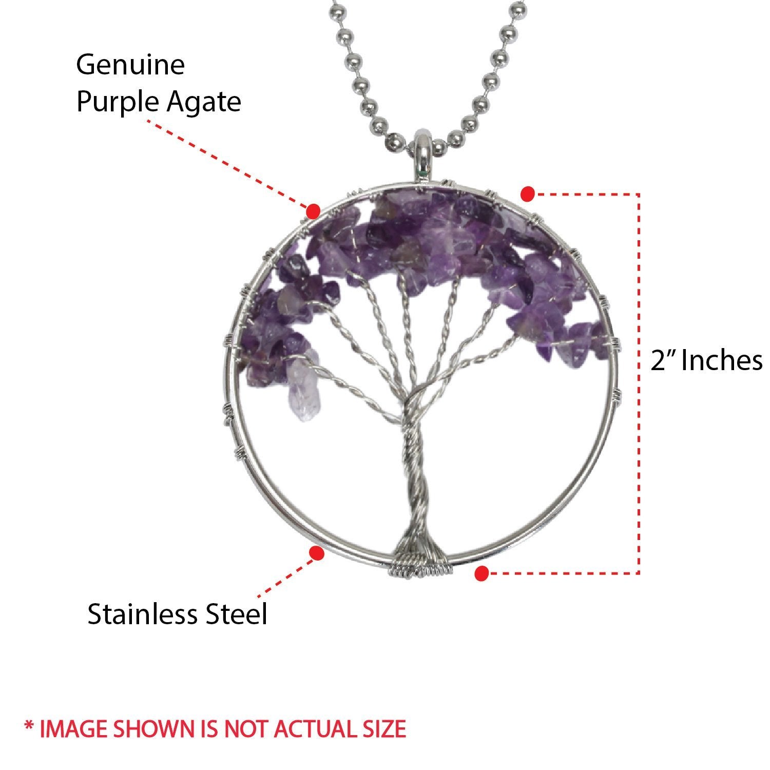 Necklace Pendant Tree of Life Purple Agate Natural Stone Fashion Piercing Jewelry