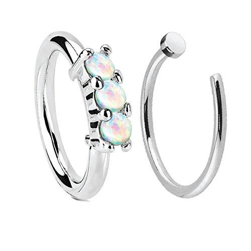 Nose Ring Hoop Tragus Helix Earring Crown Opal Stainless Steel 20G Body Piercing Jewelry Set 2 Piece