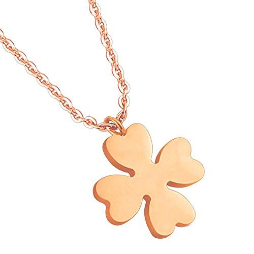 Pendant Necklace Rose Goldtone Four Leaf Clover Stainless Steel