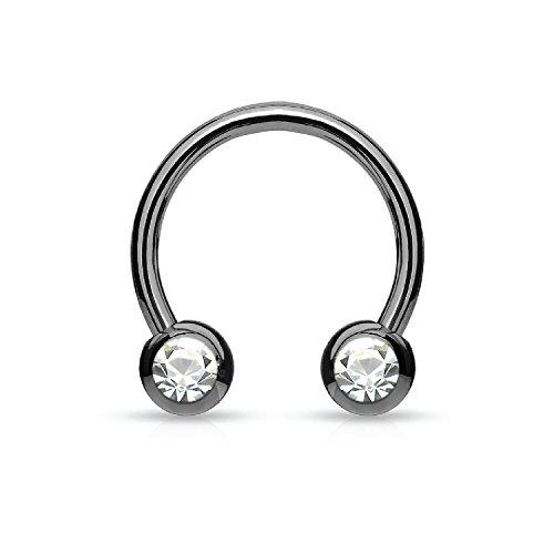 Piercing Ring Horseshoe CZ Circular Barbell Black Stainless Steel 14G 12mm Piercing Jewelry