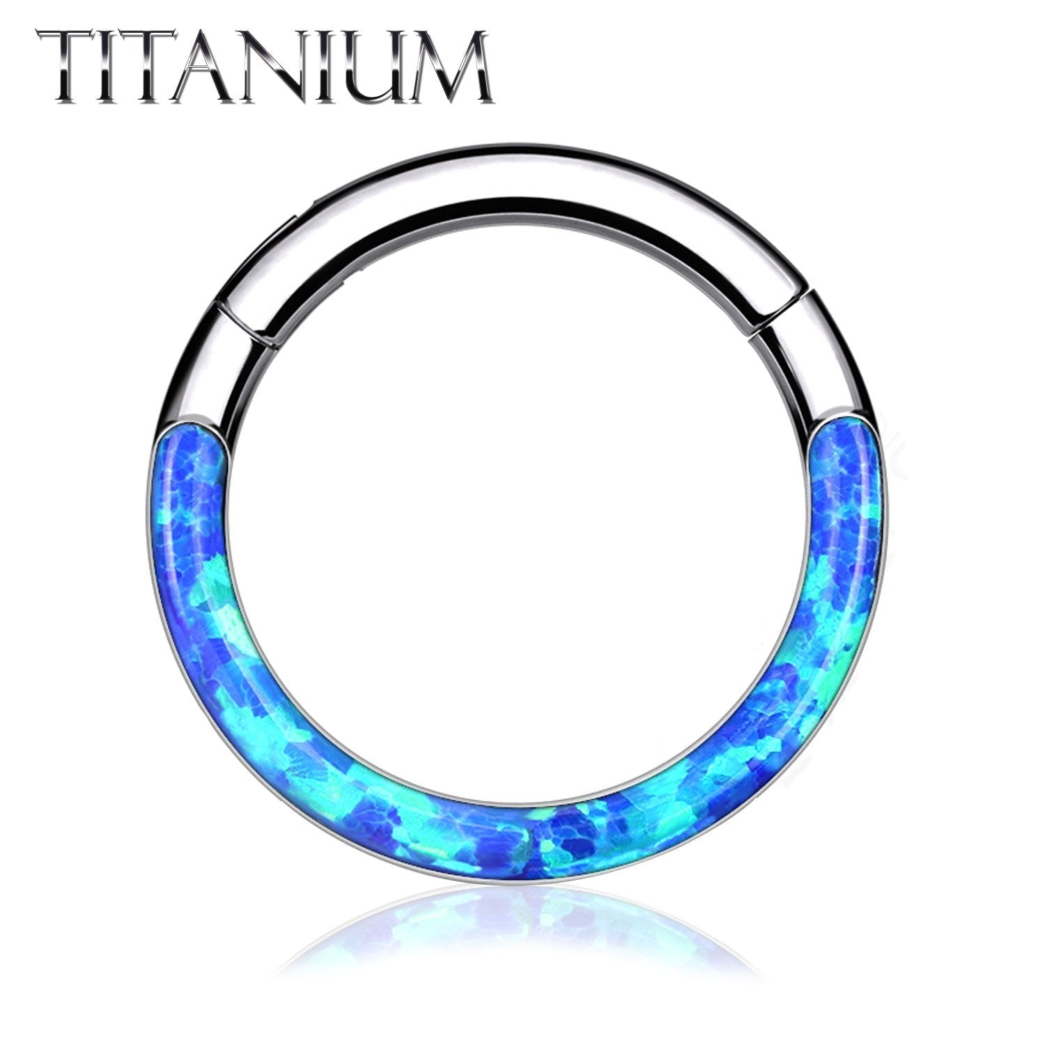 Piercing Ring 16G Hinged Clicker Hoop Implant Grade Titanium Opal Stone Nose Septum Tragus Daith Ear