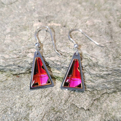 Pink, Red, Black, Gold Resin Earrings, Hand-Painted - Unique Handmade Gift