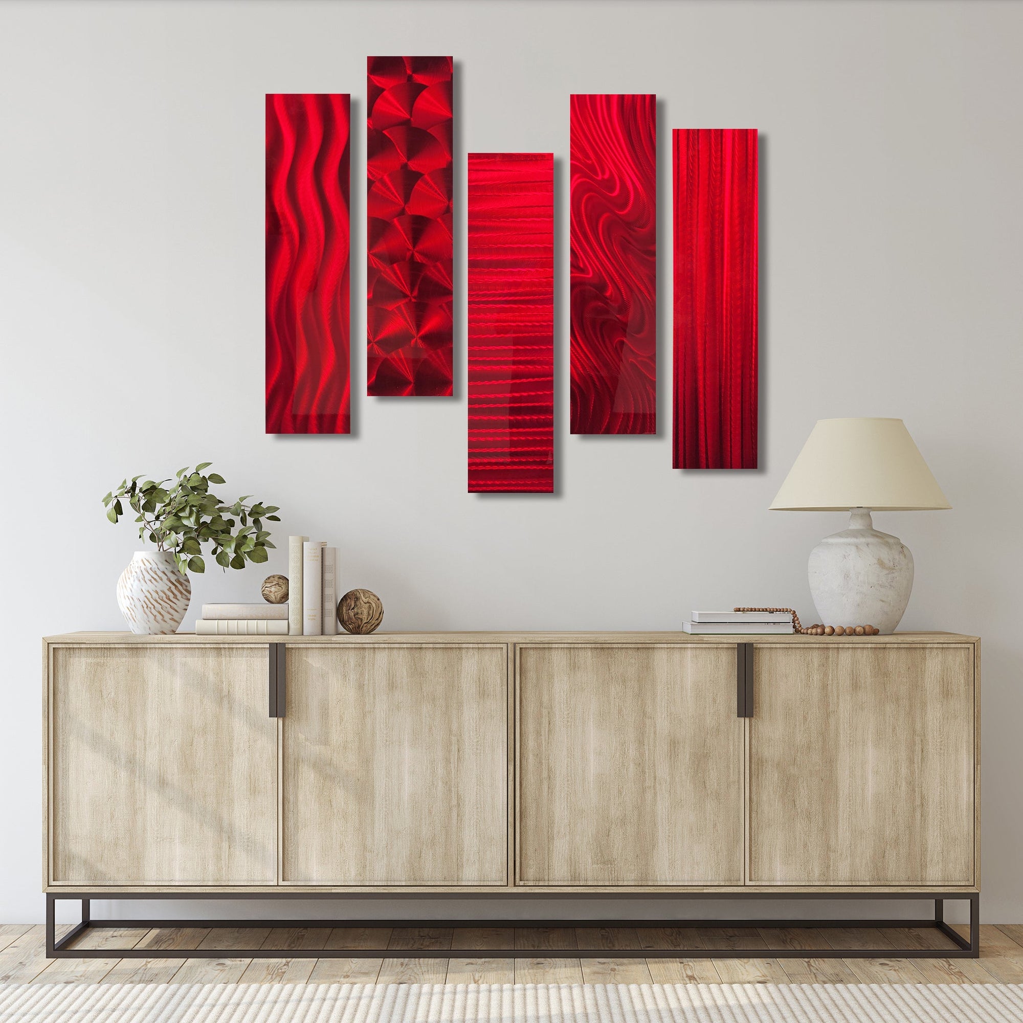 Red Etched Metal Wall Art Accent Panels by Jon Allen 24