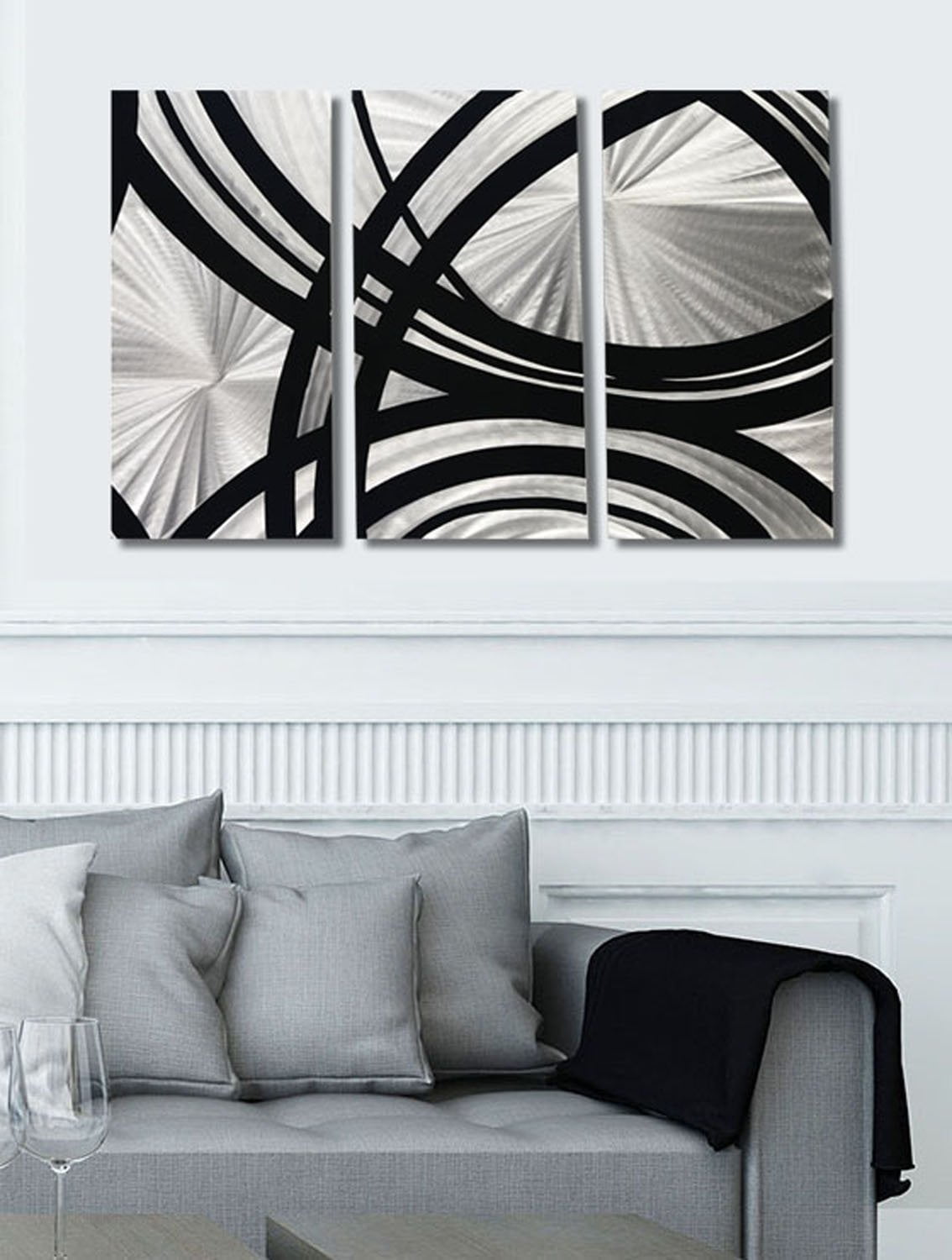 Silver & Black Abstract Metal Wall Art Panels by Jon Allen - Fast And ...