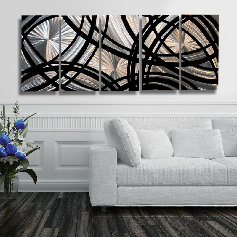 Silver & Black Abstract Metal Wall Art Panels by Jon Allen - Fast And ...