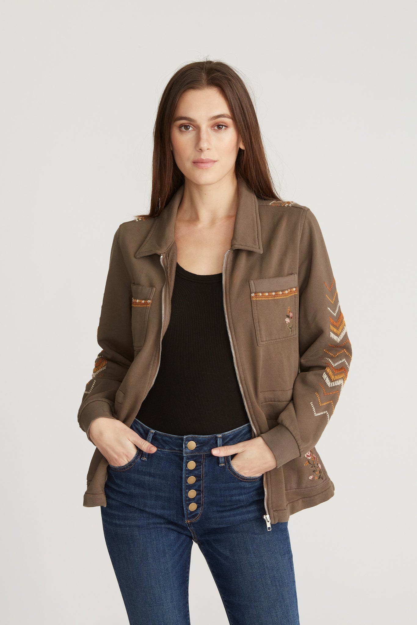 Laura Jacket Olive Green Driftwood Jeans 