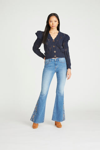 Driftwood Jeans Embroidered Zip-Up Hoodie- Blue Bell Fleur 