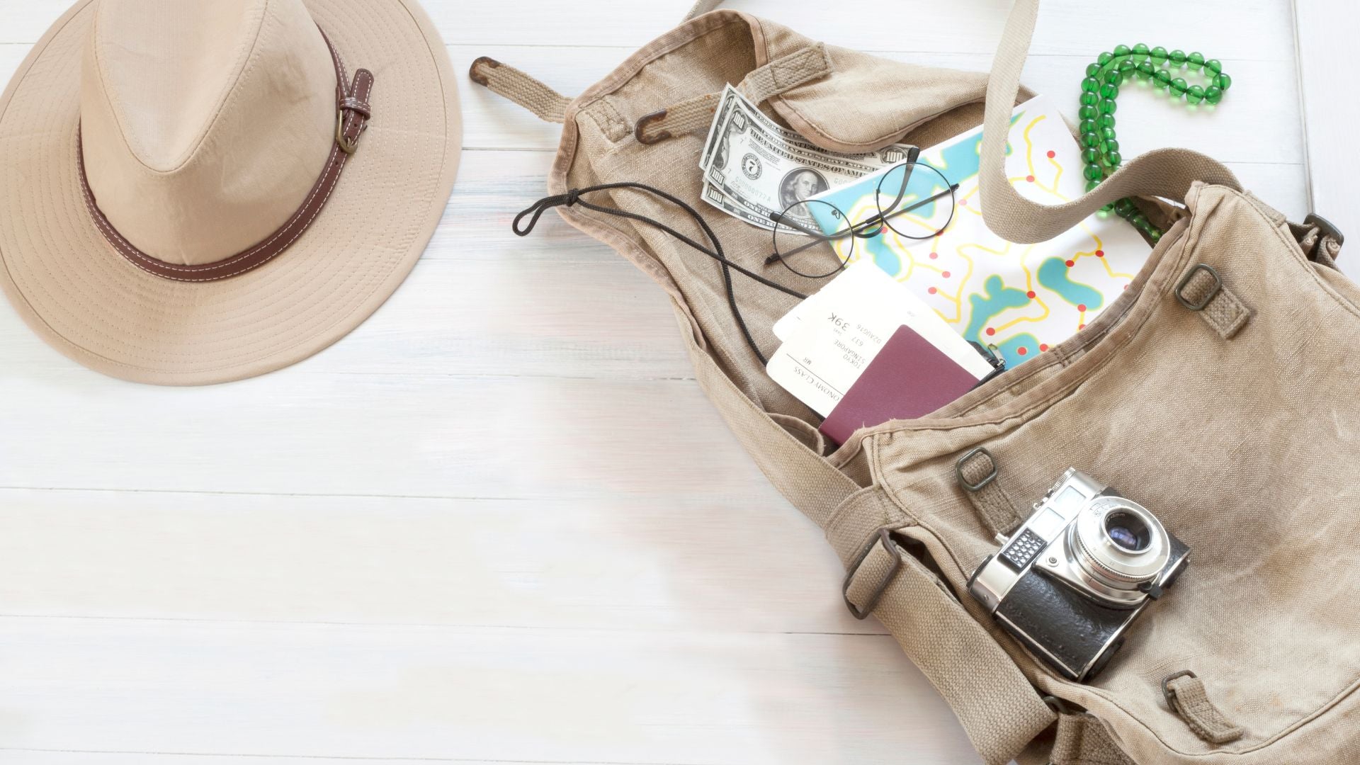 hat and travel bag
