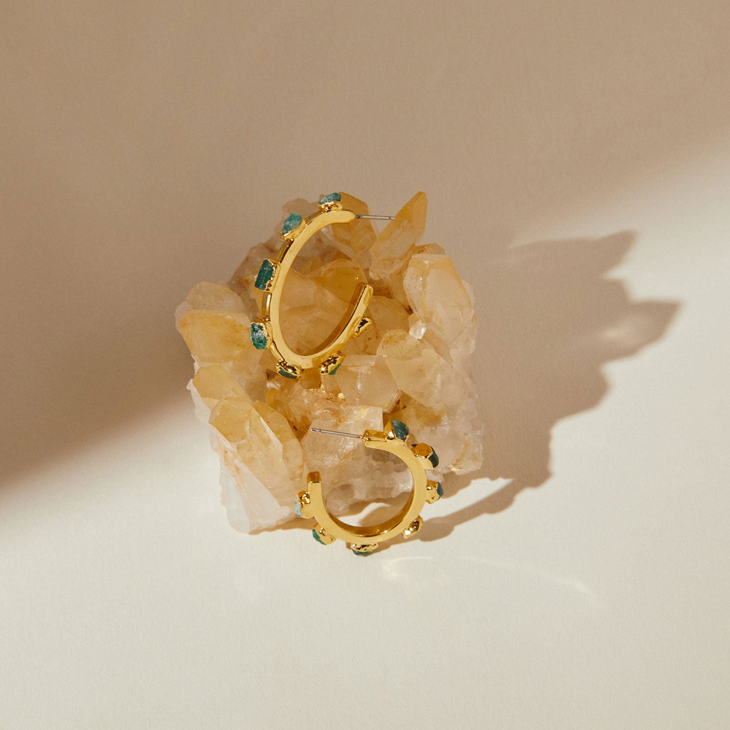 Raw Emerald Hoop Earrings Gemini and Taurus Jewelry
