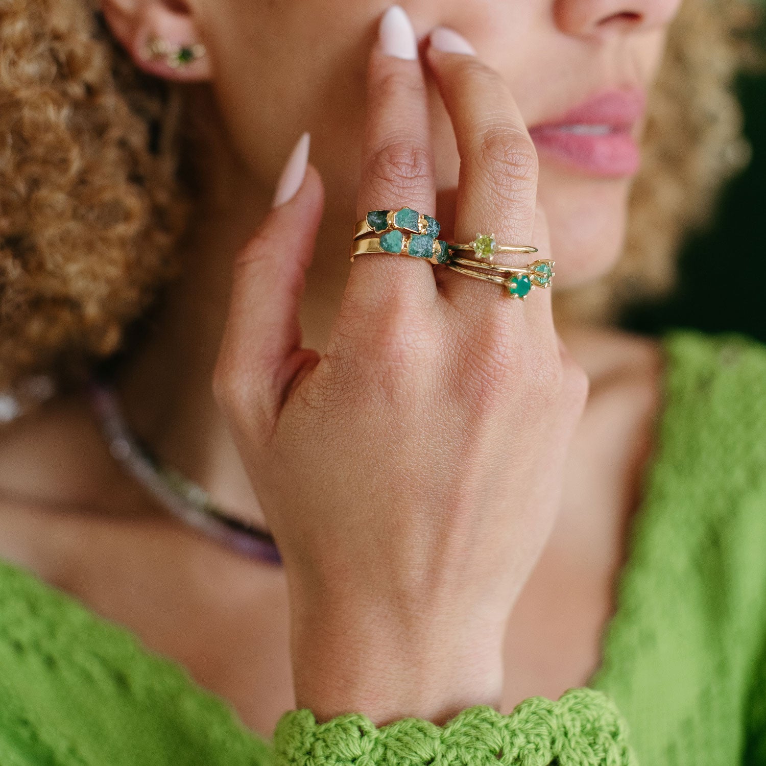Raw Emerald Hoops Earrings for Gemini and Taurus Birthstones