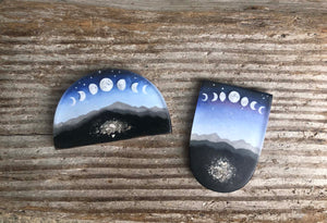 Memorial pieces :: Tiny hand painted lunar scenes with encased ash from a beloved cat