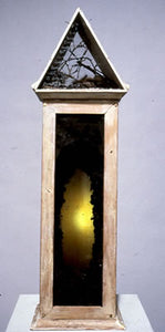 Incarnation Temple. wood, soil, honey, light, air pump. 25″x7″x7,” 2000