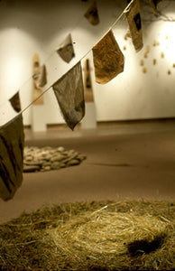 After the Fall. installation with view of prayer flags. Owen Gallery, Asheville NC, 2001.