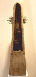 Skin Temple. clay, wood, oil, antique Tibetan skin sacks, twigs. 4'x10