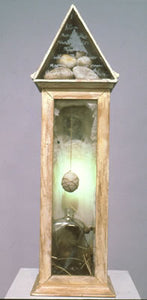 Temple of the New Name. wood, stones, resin, antique bottle, feather, light. 25