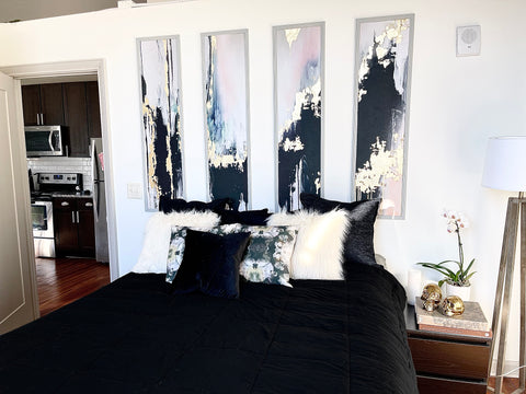 Vivian Ferne Framed wallpaper, black and white wallpaper, gold and black bedroom