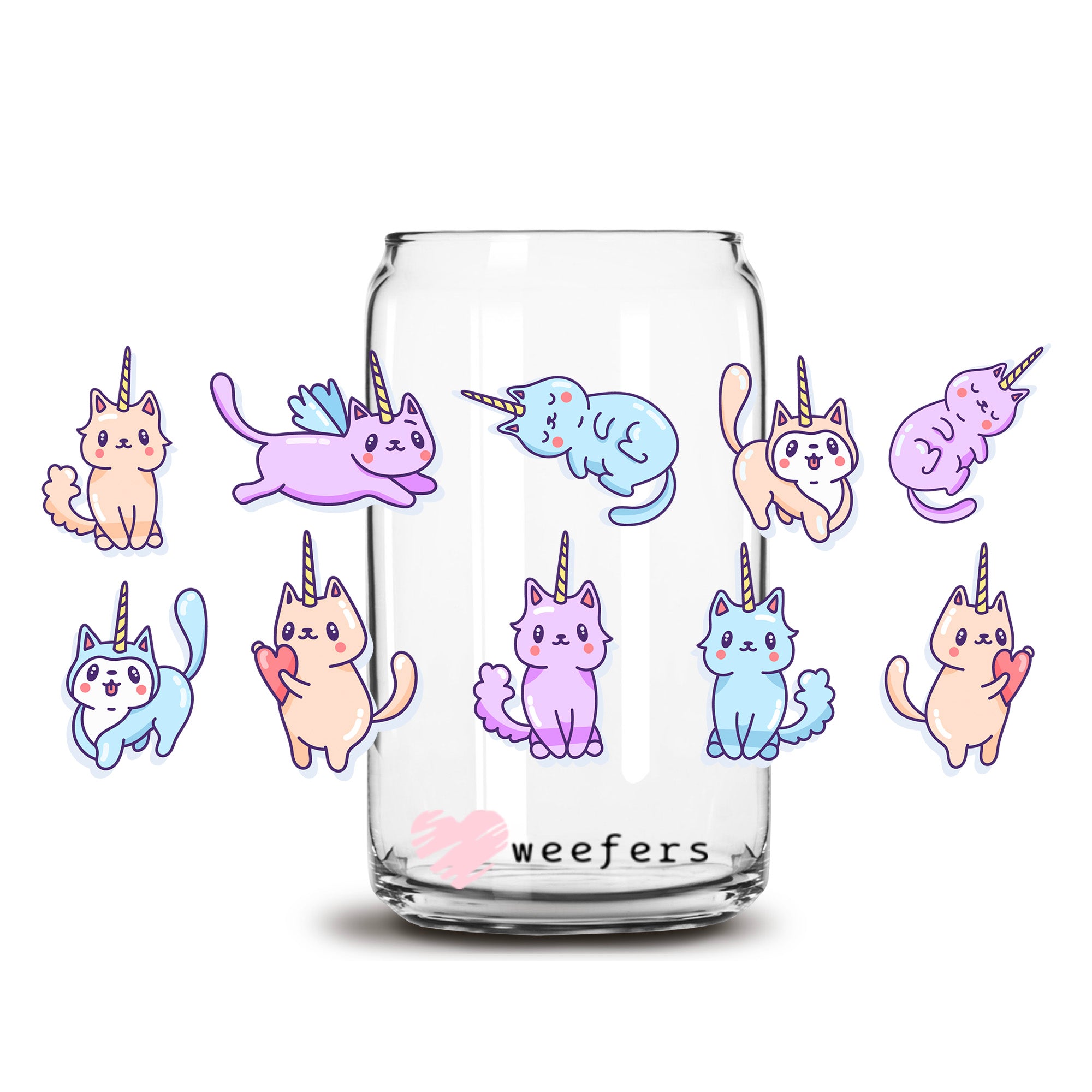 Unicorn Cats 16oz Libbey Glass Can UV DTF or Sublimation Wrap - Transfer
