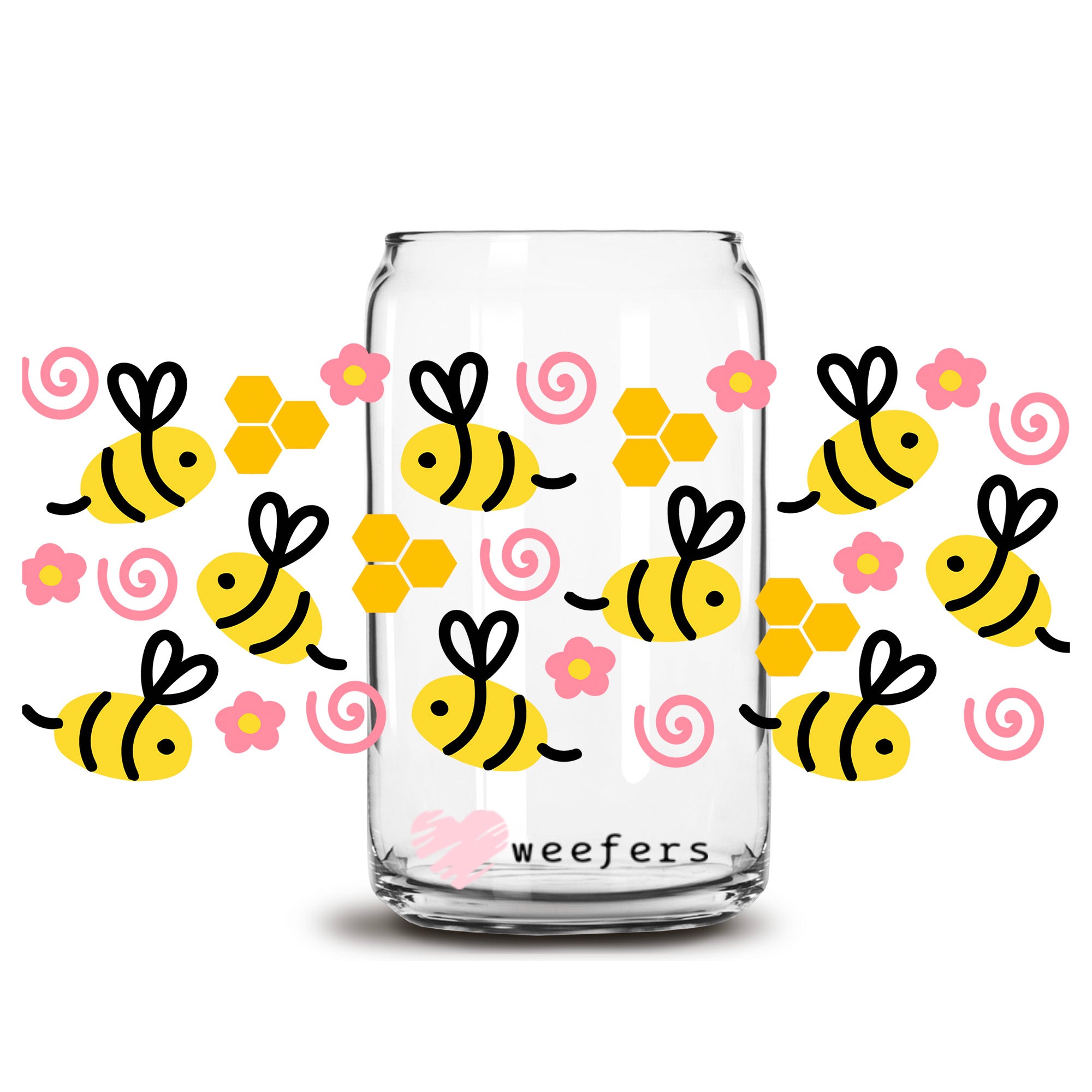 Whimsical Bumble bees 16oz Libbey Glass Can UV DTF or Sublimation Wrap - Transfer