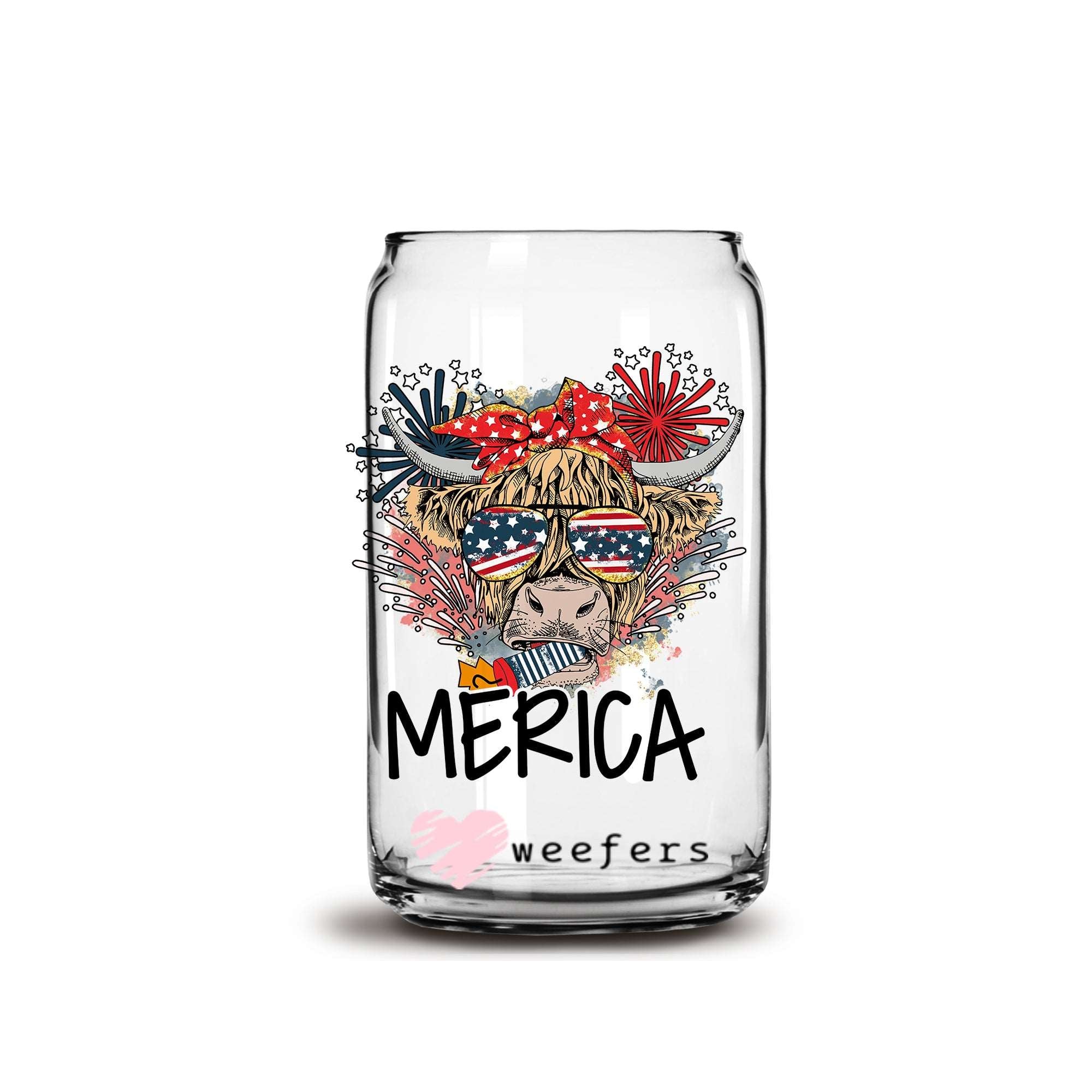 4th of July America Highlander 16oz Libbey Glass Can UV DTF or Sublimation Wrap - Decal