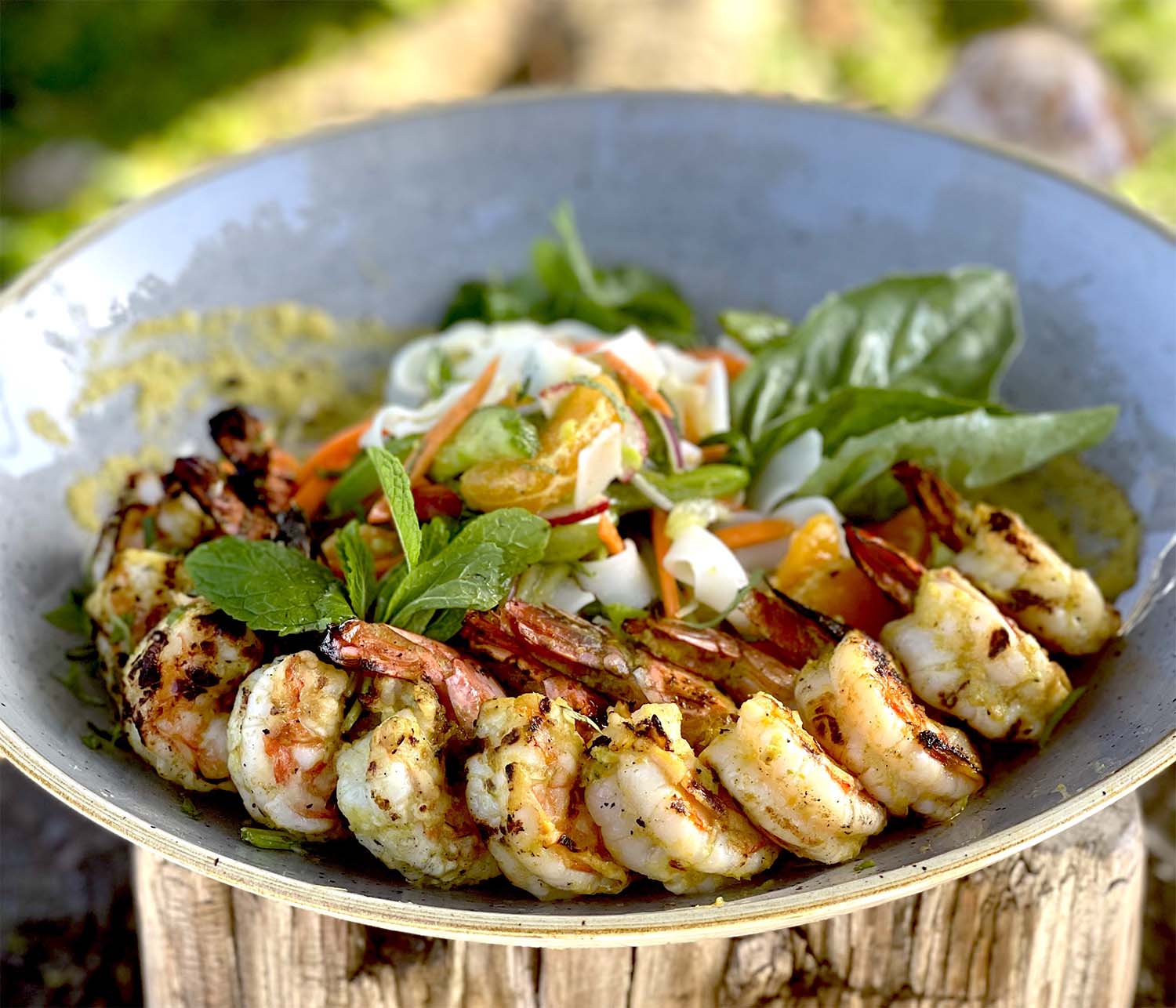 Farmhouse Grilled Shrimp and Rice Noodles with Cilantro, Thai Basil, Lemon Basil, and Spearmint