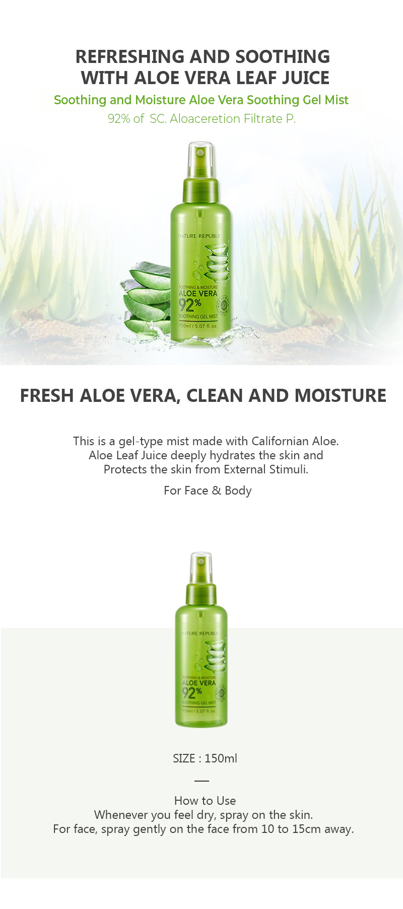 SOOTHING & MOISTURE ALOE VERA SOOTHING GEL MIST – Nature Republic USA Official