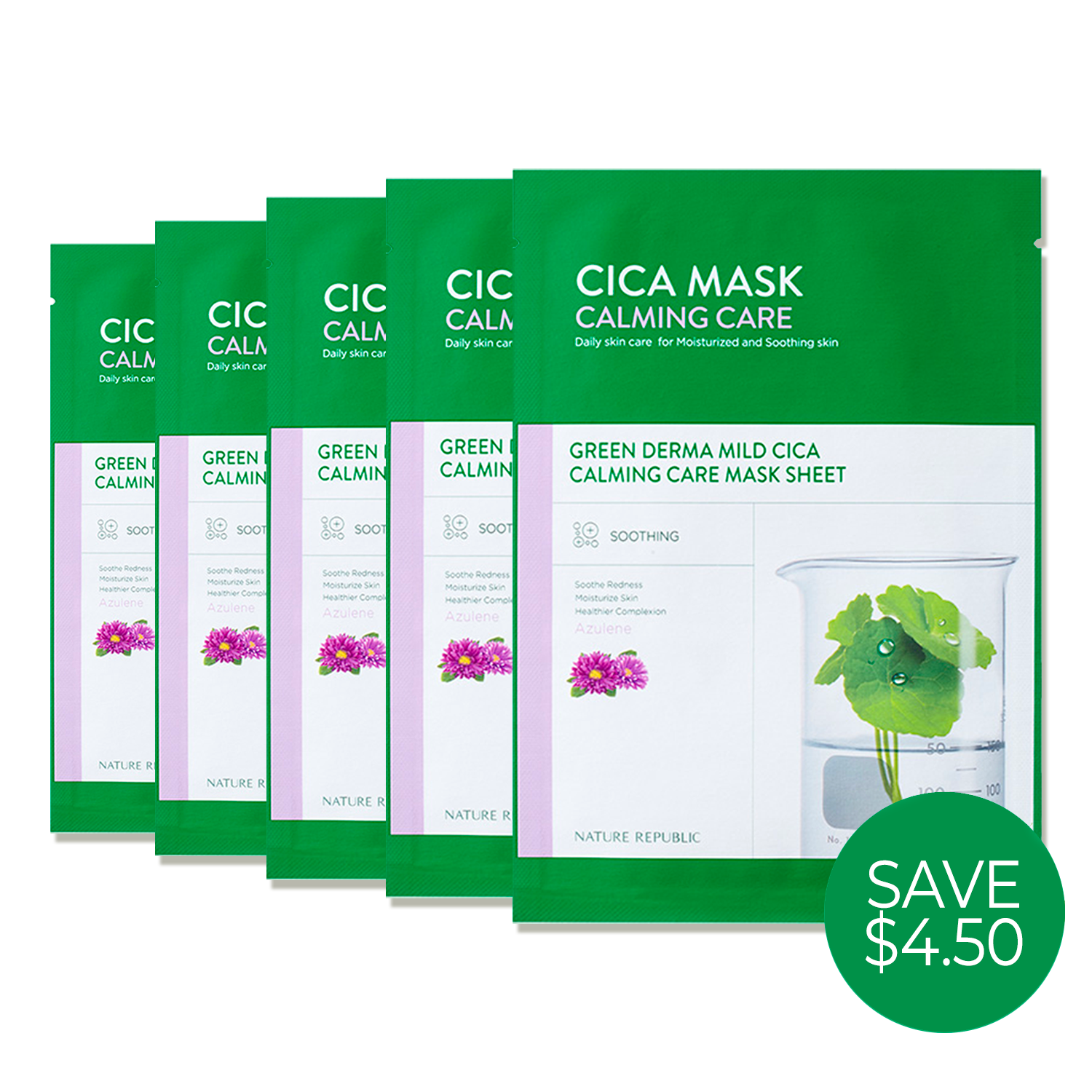 GREEN DERMA MILD CICA CALMING CARE MASK SHEET X 5