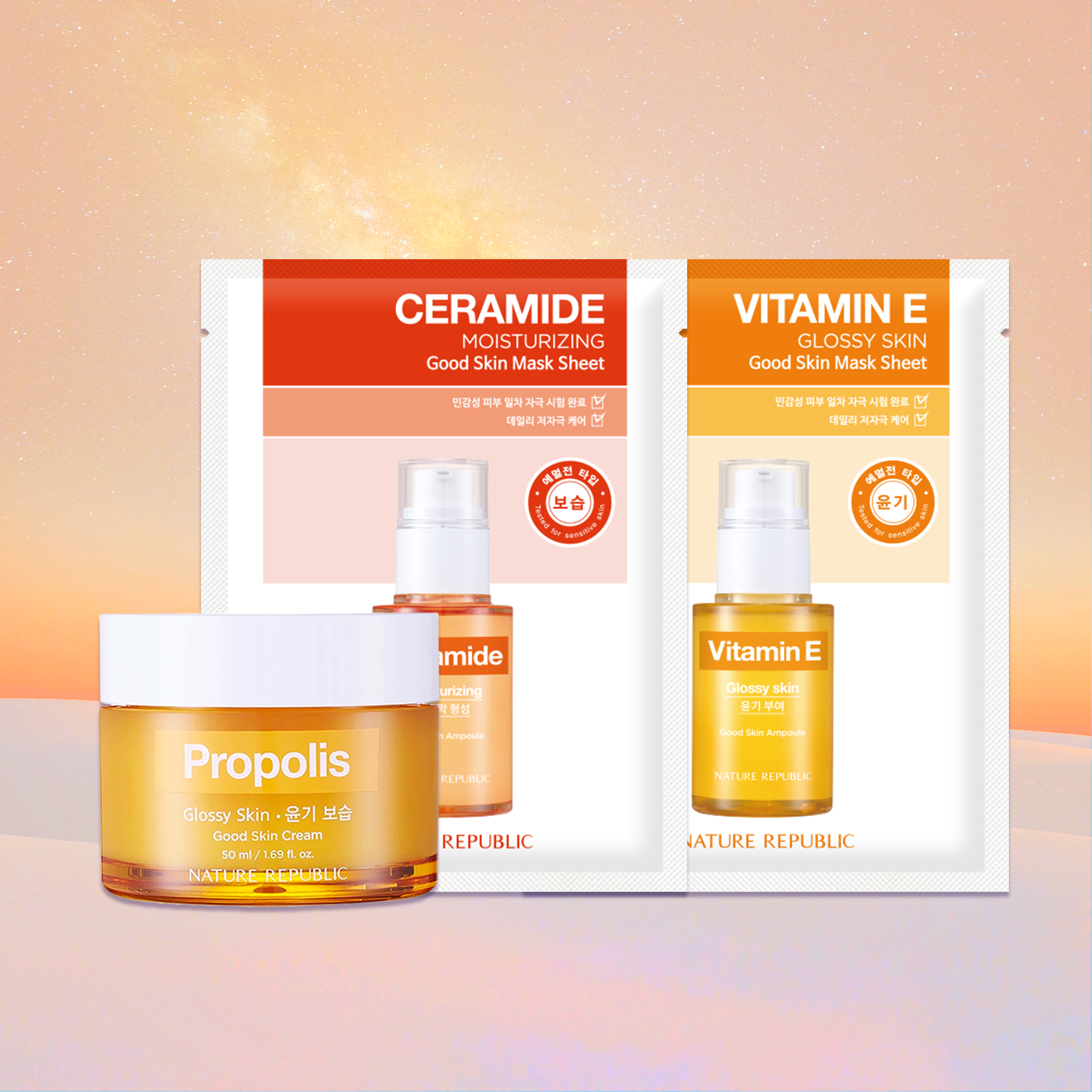 ULTRA MOISTURIZING BY GOOD SKIN - GOOD SKIN PROPOLIS GLOSSY SKIN AMPOULE CREAM , CERAMIDE MOISTURIZING MASK SHEET & VITAMIN E GLOSSY SKIN MASK SHEET