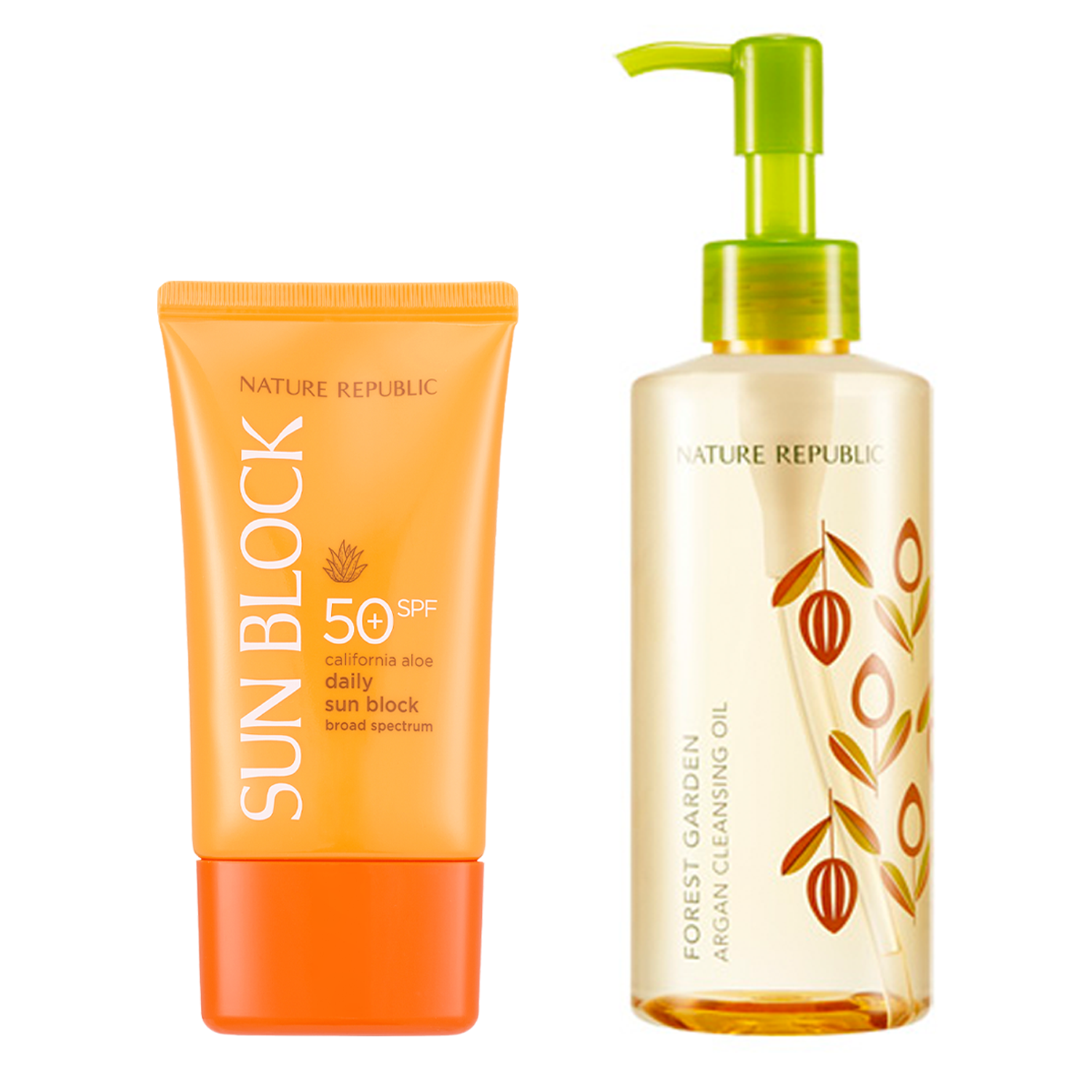 PERFECT SUN CARE & PERFECT CLEANSING - CALIFORNIA ALOE DAILY SUNBLOCK & FOREST GARDEN ARGAN CLEANSING OIL