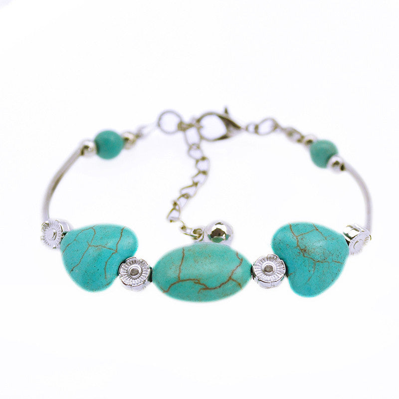 Elegant Ethnic Style Natural Lines Tibetan Silver Turquoise Bracelet