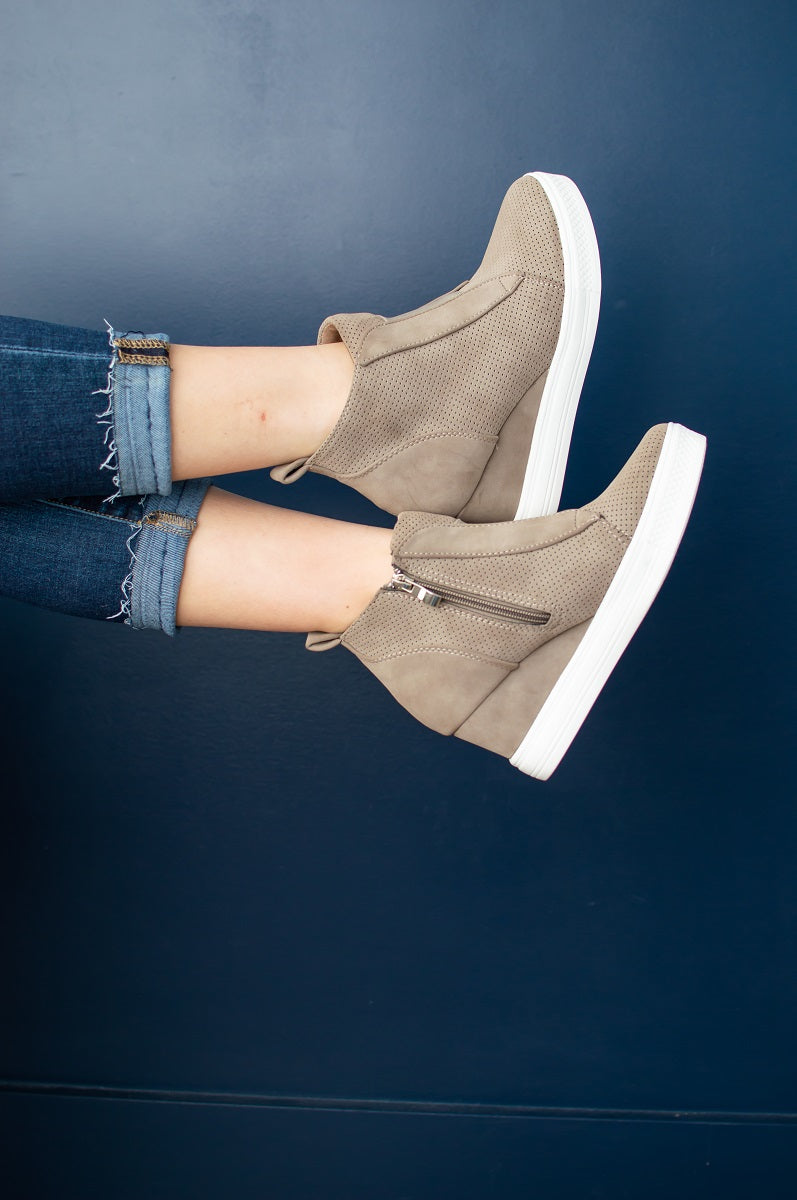 zoey taupe wedge sneakers