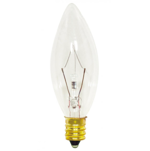 Bulbrite 15W 130V Clear Bent Tip Decorative Bulb, E12 Base, 15CFC/25  (130V)