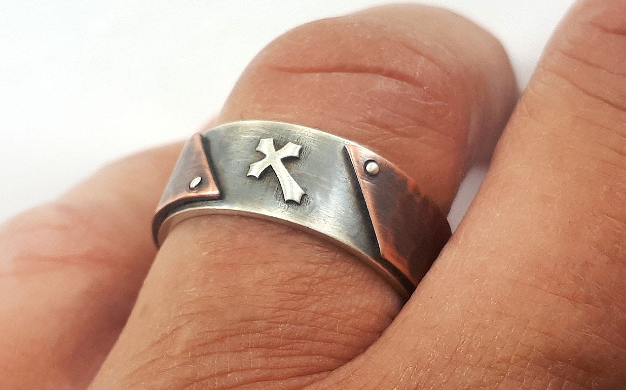 Silver Cross Ring Signet Men's Ring Christian Rings Religious Men Jewelry —  Discovered