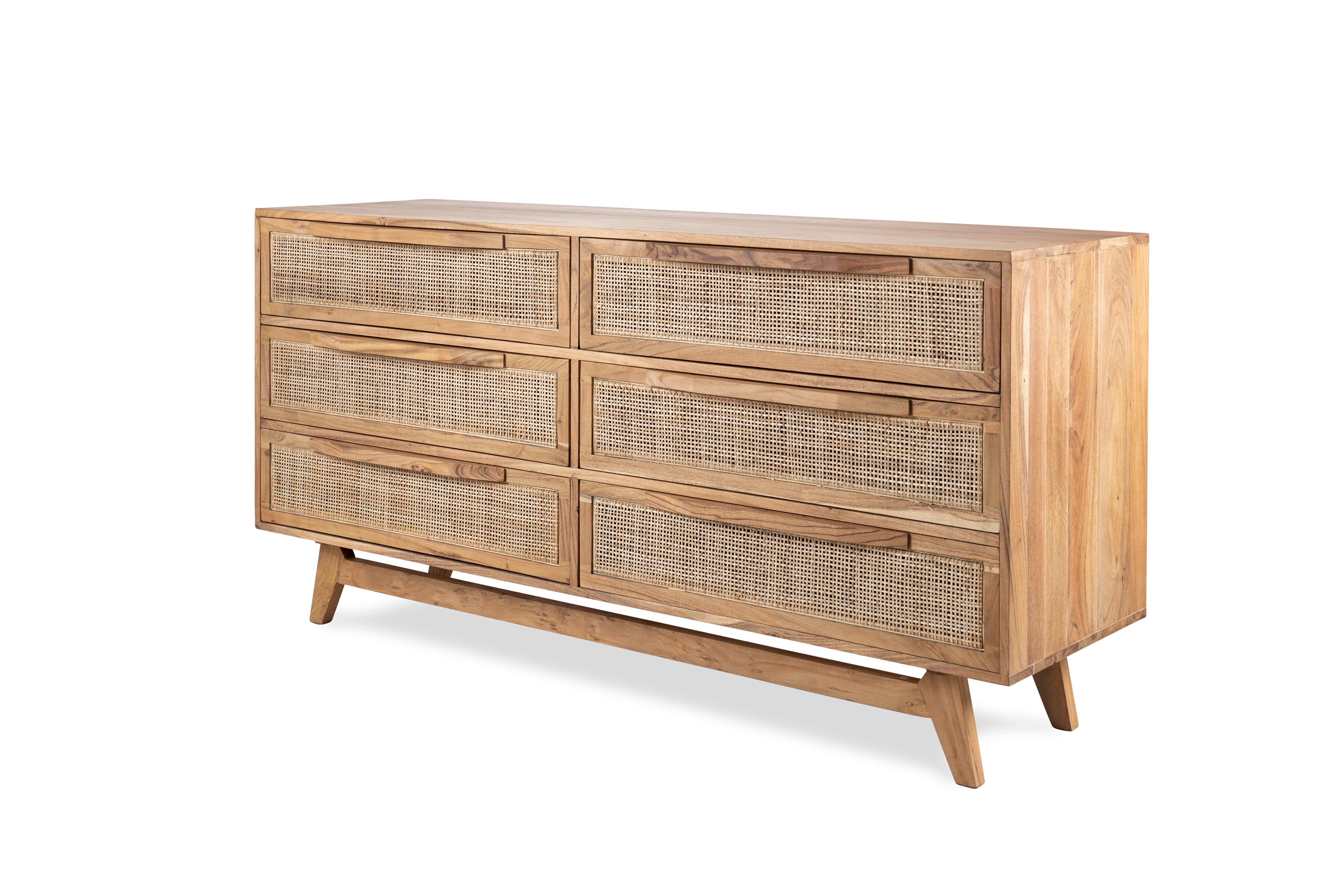 Lyra 6Drawer Cane Rattan Dresser Boho Modern Edloe Finch Furniture Co.