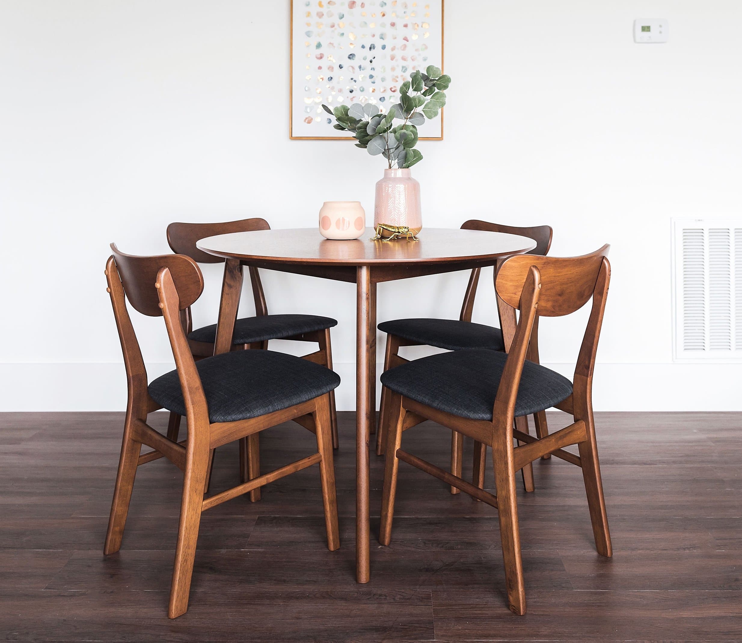 Alia Mid Century Modern Round Dining Table Small Kitchen Table Walnut Edloe Finch Furniture Co
