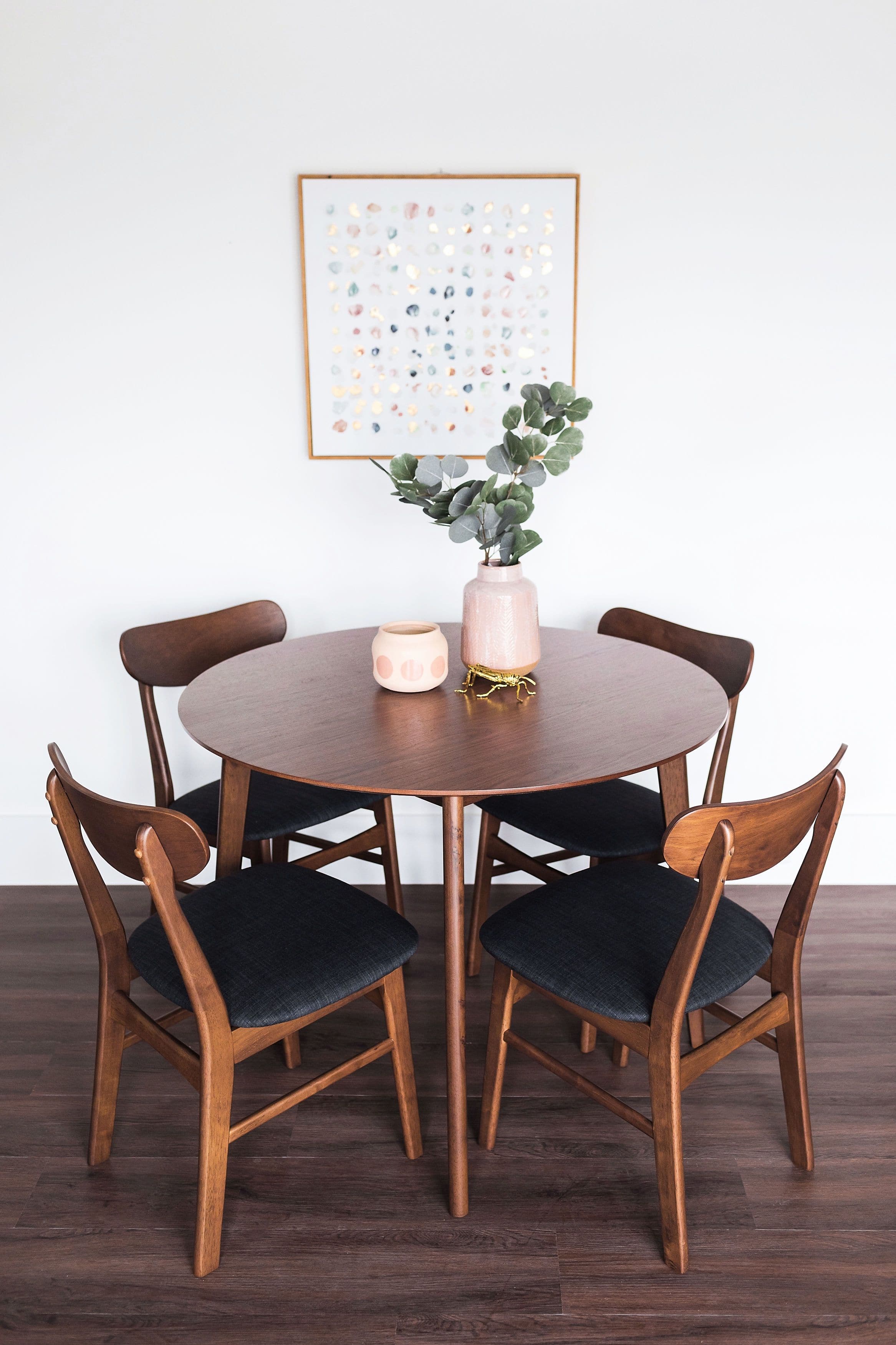 small round dining table with bench