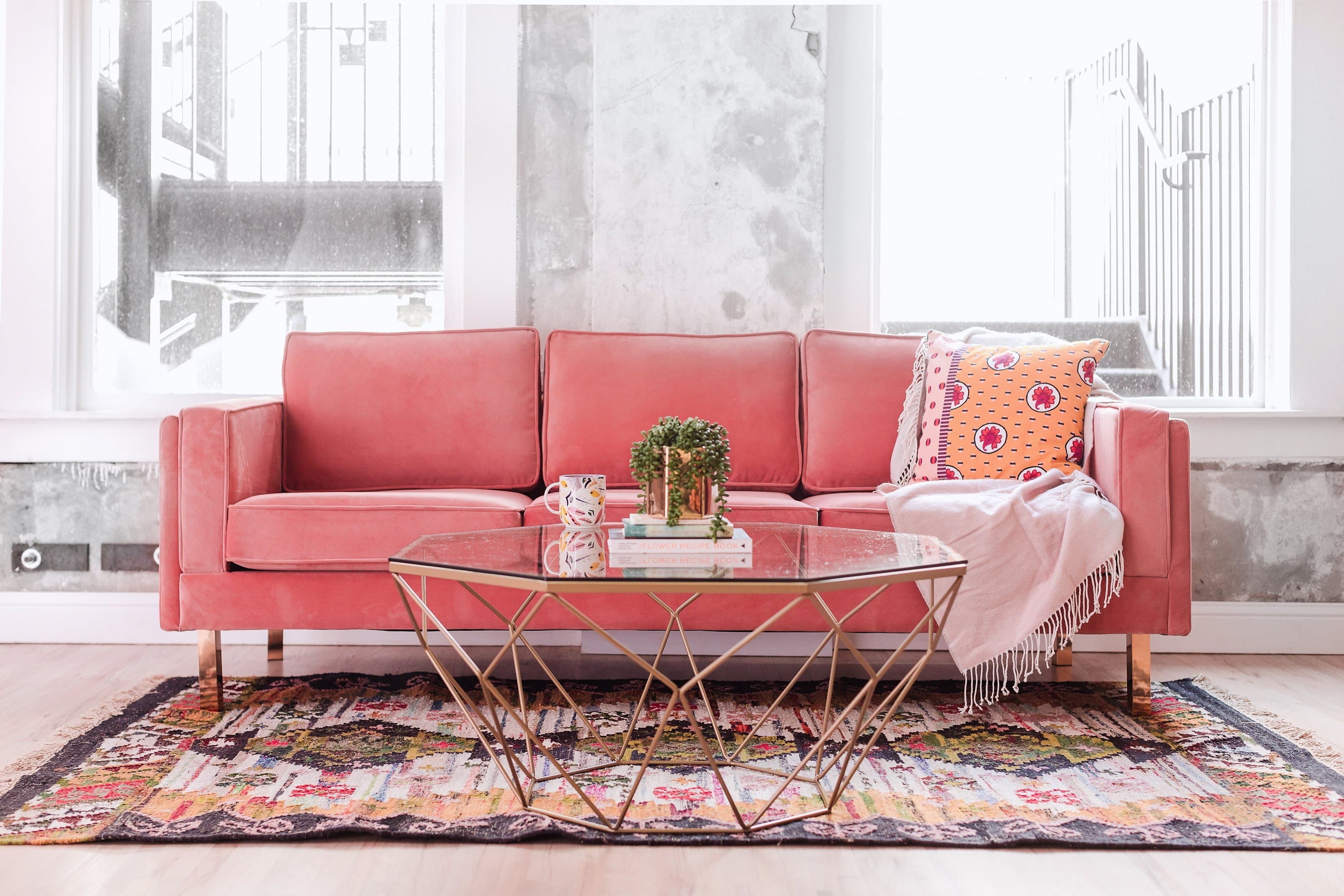 Lexington Midcentury Modern Sofa Blush Pink Velvet Sofa Rose Gold Edloe Finch Furniture Co